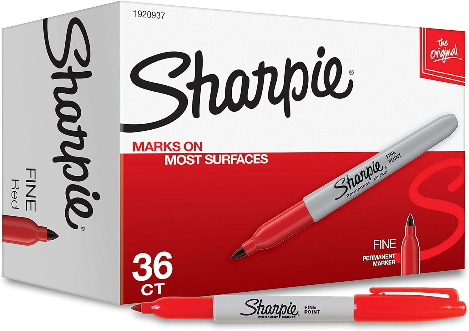 image:imageSharpie Permanent Markers Fine Tip Red 36 Count  Marks on Paper Plastic Metal Wood Perfect for Drawing Coloring Posters Home Office Supplies1 Count Pack of 36