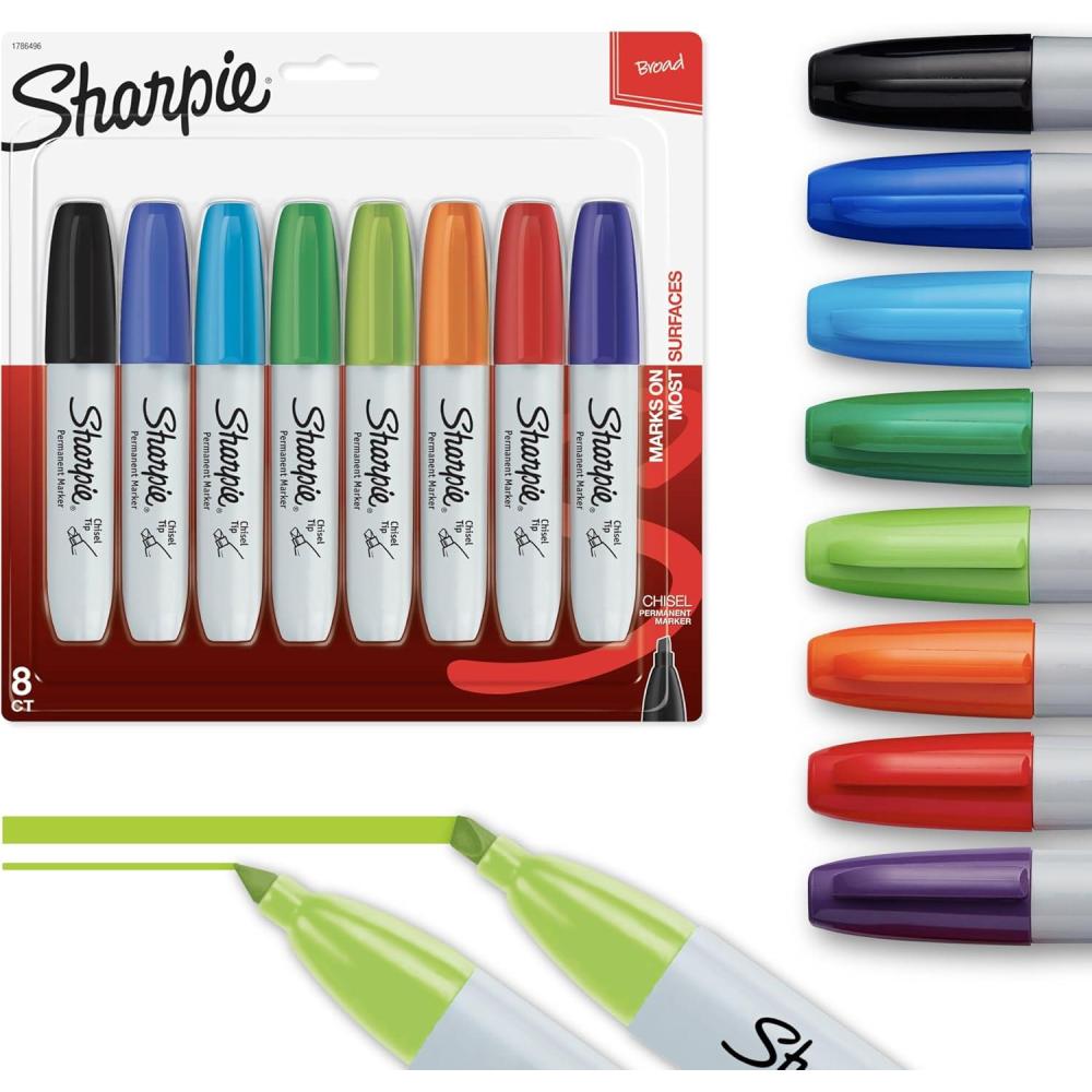 image:imageSharpie Permanent Chisel Tip Marker Set Poster Markers for Wood Plastic and More 8 Count8ct  Assorted Chisel
