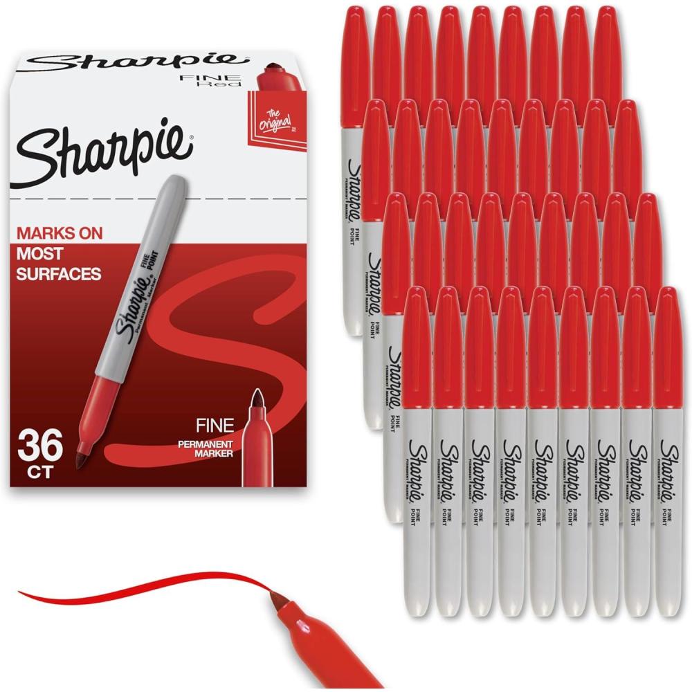 image:imageSharpie Permanent Markers Fine Tip Red 36 Count  Marks on Paper Plastic Metal Wood Perfect for Drawing Coloring Posters Home Office Supplies1 Count Pack of 36