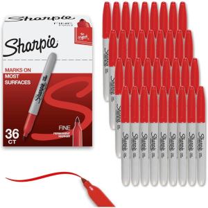 image:imageSharpie Permanent Markers Fine Tip Red 36 Count  Marks on Paper Plastic Metal Wood Perfect for Drawing Coloring Posters Home Office Supplies1 Count Pack of 36