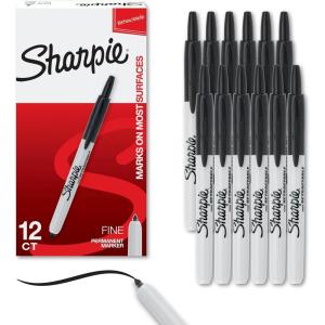image:imageSharpie Retractable Fine Tip Permanent Markers Assorted Colors 12 Count12 Count Black