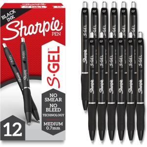 image:imageSharpie SGel Gel Pens Black Barrel Medium Point 07mm Black Gel Ink Pens 12 Count  Home Office School Journaling Writing NoteTaking Teacher Supplies