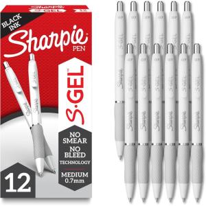 image:imageSharpie SGel Gel Pens Pearl White Body Black Ink Medium Point 07mm 12 Count  For Journaling Writing NoteTaking School Office SuppliesPearl White