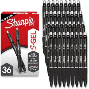 image:imageSharpie SGel Pens Medium Point 07mm Black Gel Ink 36 Count  Writing NoteTaking Office Supplies No Smear No Bleed36 Count