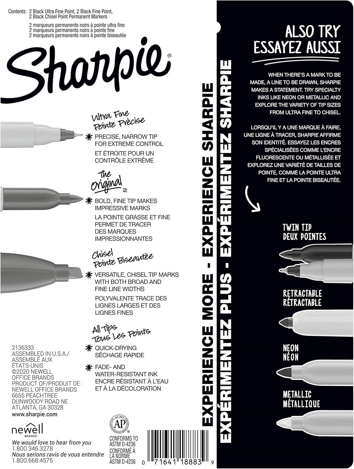 image:imageSharpie Permanent Markers Variety Pack Includes Chisel Fine and UltraFine Tips Marker Set Writing Coloring Poster Office School Supplies Black 6 CountPen