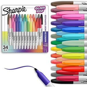image:imageSharpie Glam Pop Permanent Markers Fine Tip Assorted Colors 34 Count  Arts amp Crafts Coloring Drawing Writing1 Count Pack of 34