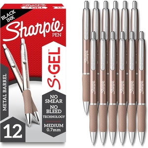 image:imageSharpie SGel Gel Ink Pens Medium Point 07mm Sleek Metal Barrel Black Ink 12 Count  Drawing Journaling Writing School Teacher Supplies