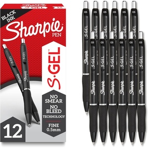 image:imageSharpie SGel Pens Fine Point 05mm Black Ink 12 count  Ideal for Writing Journaling Drawing Coloring NoteTaking College Supplies