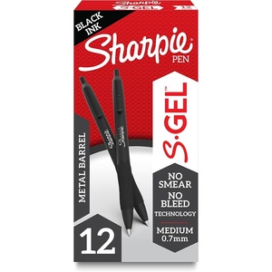 image:imageSharpie SGel Pens Sleek Metal Barrel Matte Black Medium Point 07mm Black Gel Ink 12 Count