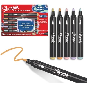 image:imageSharpie Creative Markers Earth Tones Glowing Tropics WaterBased Acrylic Bullet Tip Assorted Colors 5 Count  Arts amp Crafts Works on Paper Metal Wood Ceramic Glass Rock CanvasAssorted