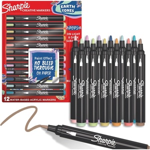 image:imageSharpie Creative Markers Earth Tones WaterBased Acrylic Bullet Tip 12 Count  Arts amp Crafts School Classroom Works on Paper Metal Wood Ceramic Glass Rock CanvasEarth Tones
