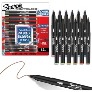 image:imageSharpie Creative Markers Earth Tones WaterBased Acrylic Bullet Tip 12 Count  Arts amp Crafts School Classroom Works on Paper Metal Wood Ceramic Glass Rock CanvasAssorted