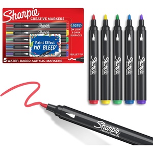image:imageSharpie Creative Markers WaterBased Acrylic Brush Tip Assorted Colors 12 Count  Arts amp Crafts Kids Activity School Classroom Works on Paper Metal Wood Ceramic Glass Rock CanvasBullet Tip