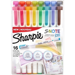image:imageSharpie SNote Duo DualEnded Creative Markers Highlighters Assorted Colors Fine and Chisel Tips Includes StandUp Easel 16 CountMarkers