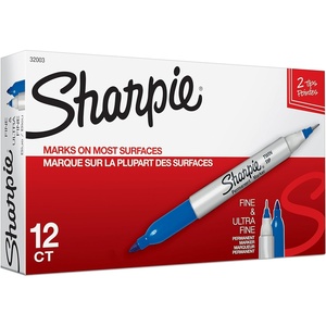 image:imageSharpie Twin Tip Permanent Markers Fine and Ultra Fine Black 12 CountBlue