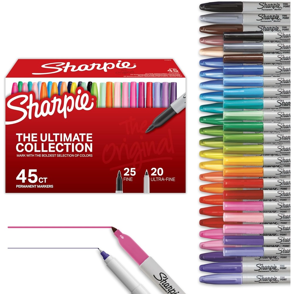 image:imageSharpie Permanent Markers Ultimate Collection Fine and Ultra Fine Points Assorted Colors 115 Count  Classroom Large Pack Office Supplies45 Count