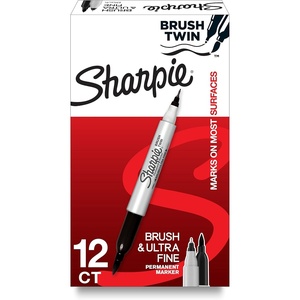 image:imageSharpie Brush Twin Permanent Markers Brush amp Ultra Fine Tips Assorted Colors 12 Count  Arts amp Crafts Office Supplies12 Count Black